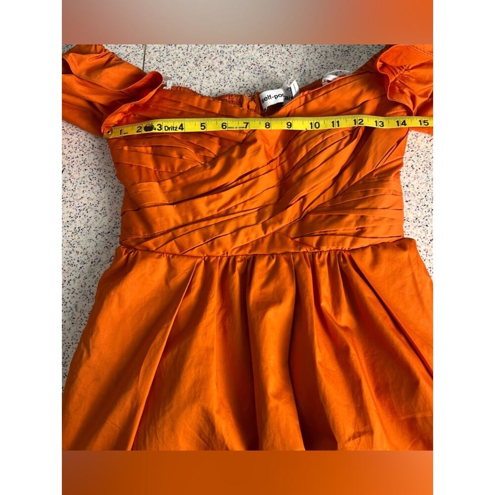 Self-Portrait NWT Burnt Orange Off The Shoulder Ruched Mini Dress Womens Size 4 - Picture 12 of 14